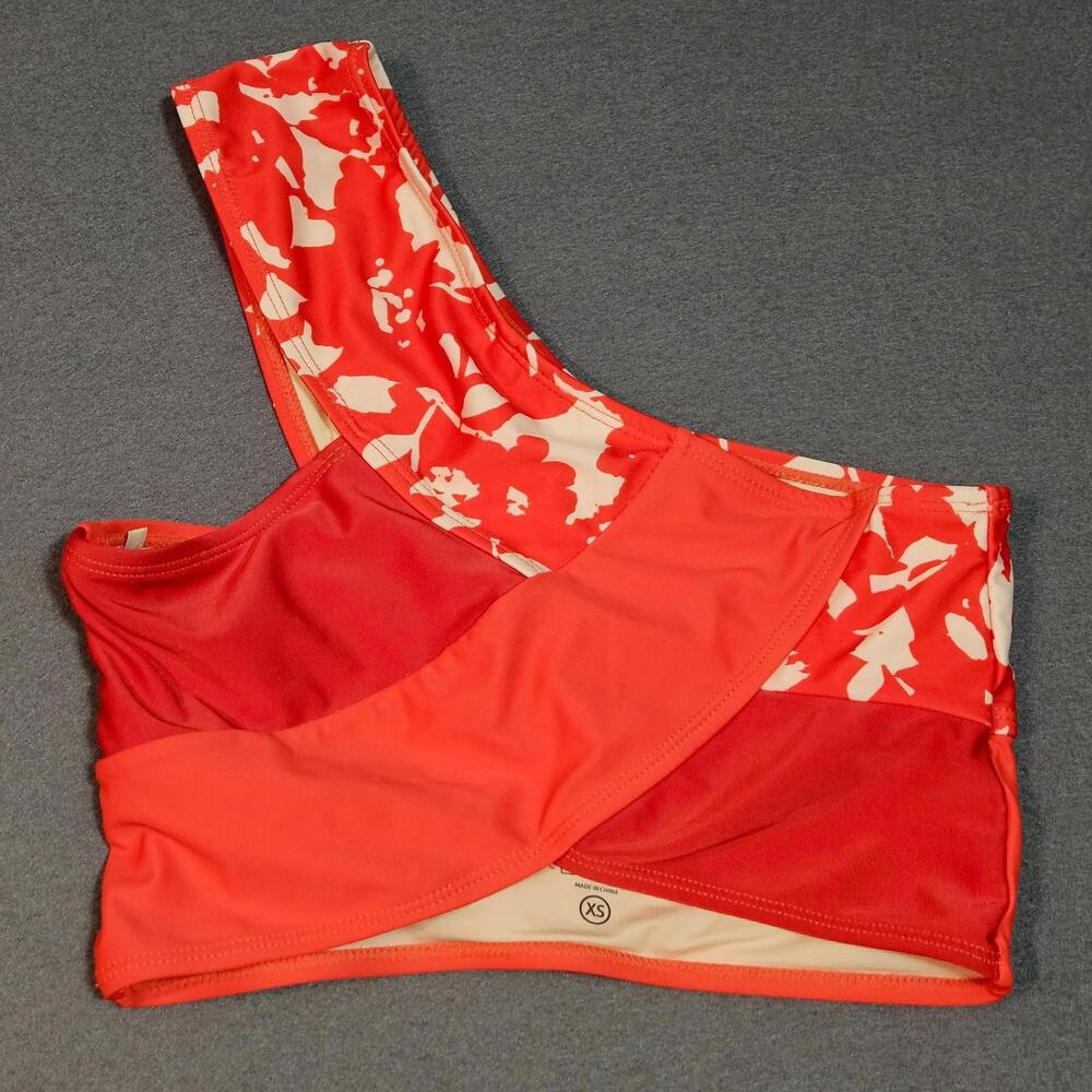 Nani Swimwear One-Shoulder Bikini Top XS Coral Red Floral Asymmetric Swim Crop